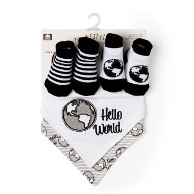 Hello World Bib & Two-Pair Socks Set | Black