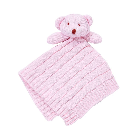 Cable Knit Bear Security Blanket | Pink