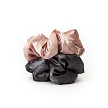 Load image into Gallery viewer, Satin Pillow Scrunchies | Blush/Charcoal
